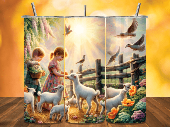 Download Kids Feeding Baby Goats Farm Tumbler Wra - Feeding baby Collection