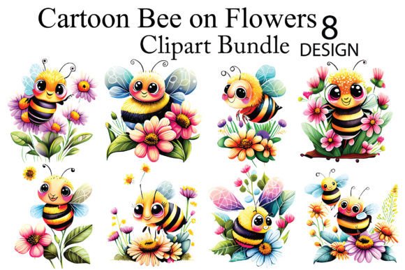 Download Cartoon Bee on Flowers - Cartoon bee Collection