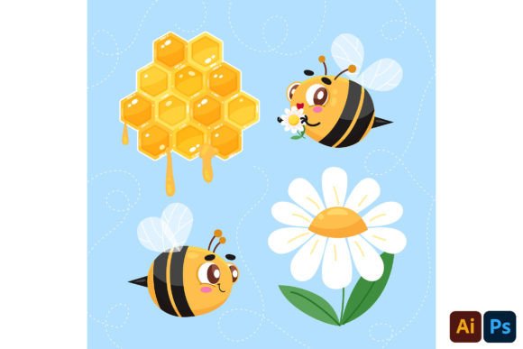 Download Flat Hand-Drawn Cartoon Bee Elements - Cartoon bee Collection