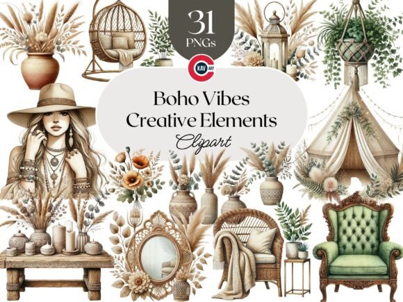 Download Boho Vibes Vintage Elements Clipart - Boho vibes vintage elements clipart Collection