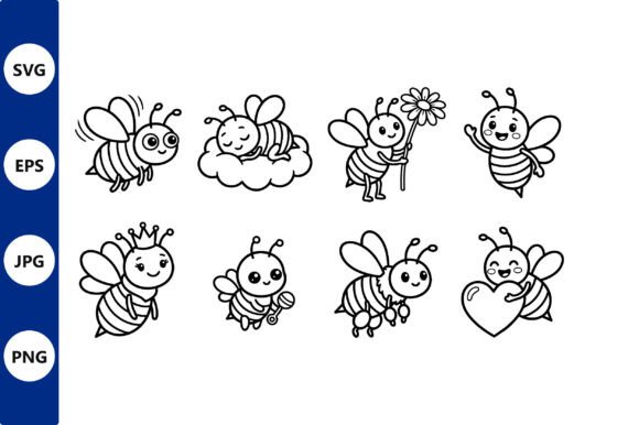 Download Cute Cartoon Bee Line Art - Cartoon bee Collection